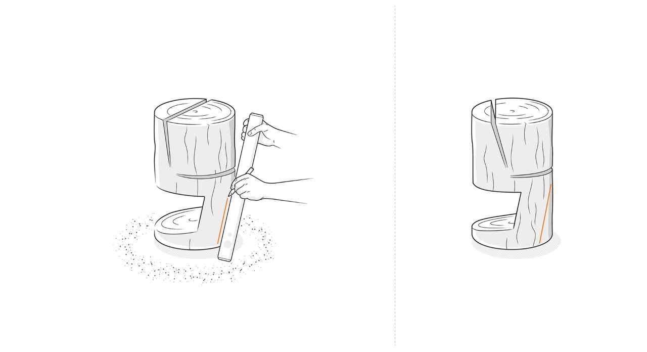 Ilustracja: przód cokołu drewnianego krzesła oznaczony na elemencie podstawowym