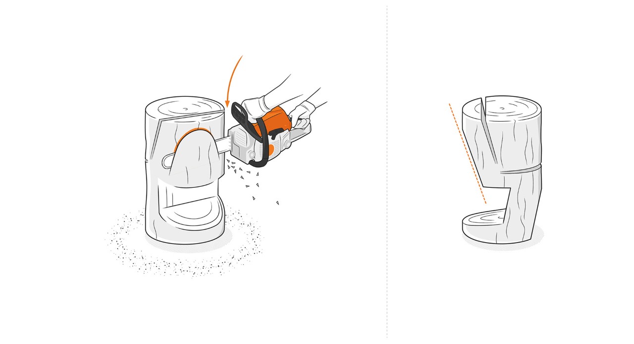 Ilustracja: Tył oparcia drewnianego krzesła piłowany pilarką łańcuchową STIHL