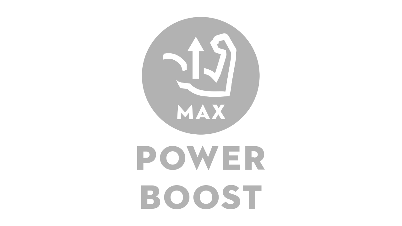 Ikona ze zgiętym ramieniem i strzałką skierowaną w górę, poniżej „Max” i „Power Boost” 