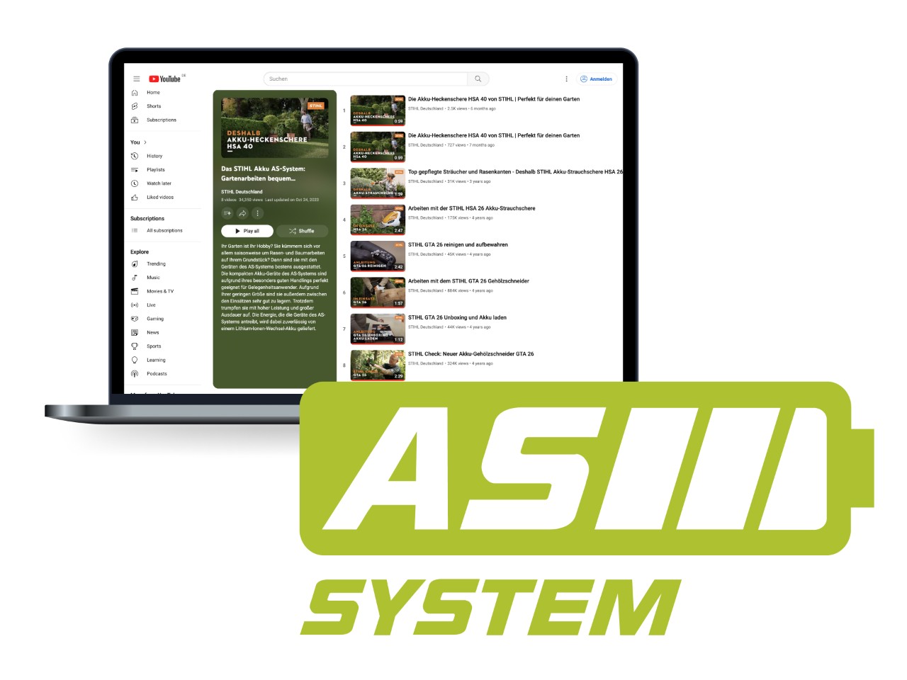 Logo systemu AS firmy STIHL w postaci zielonej ikony akumulatora